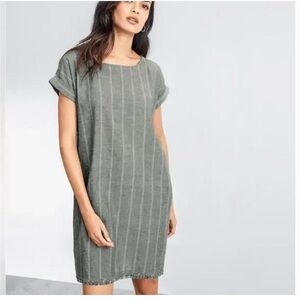 Eileen Fisher Hemp-Cotton Natural Fiber Short Sleeve Grey Stripe Dress Lagenlook